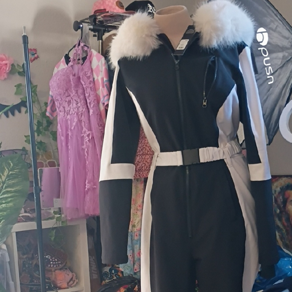 Fashion Nova Black and White Snow Suit with Fur Collar